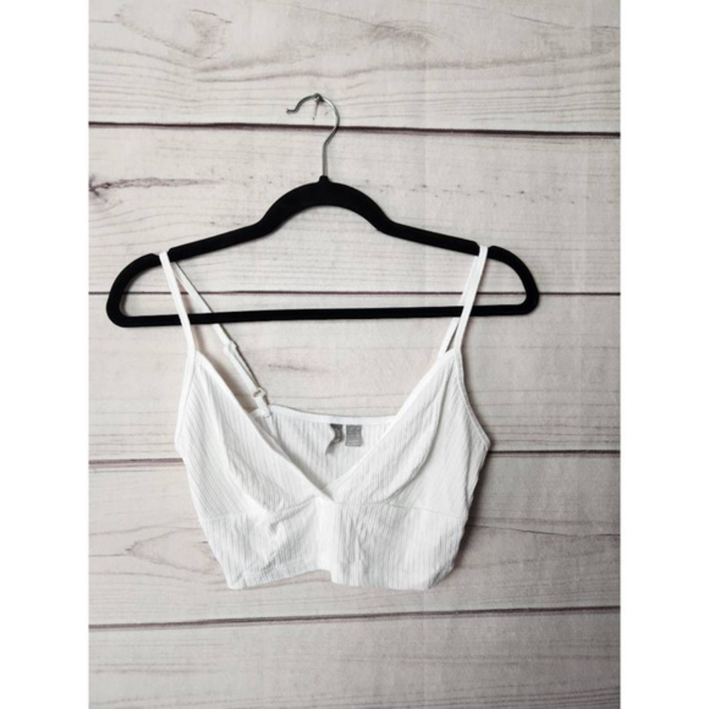 Asos Womens Crop Top White‎ Spaghetti Strap Deep V-Neck Camisole Ribbed Knit 4